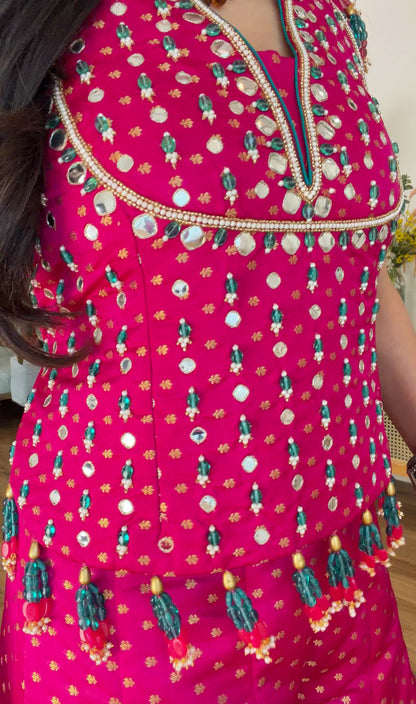 Fuchsia Pink Mirror Work Sharara Set