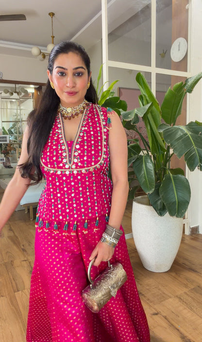 Fuchsia Pink Mirror Work Sharara Set