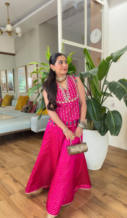 Fuchsia Pink Mirror Work Sharara Set