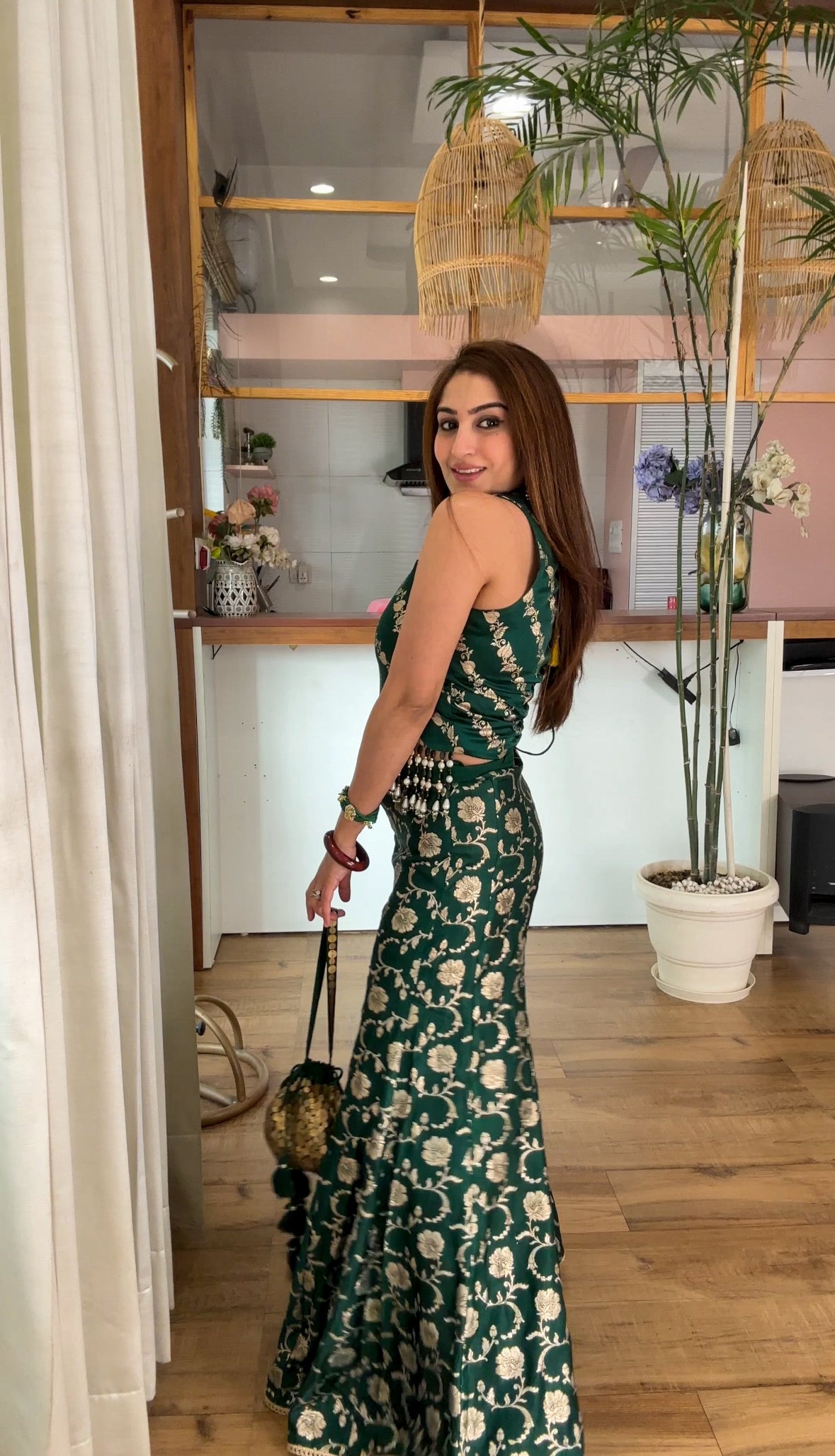 Emerald banarasi sharara set with potli