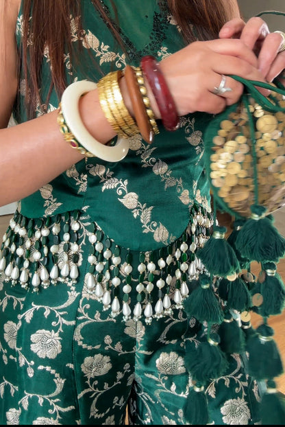 Emerald banarasi sharara set with potli