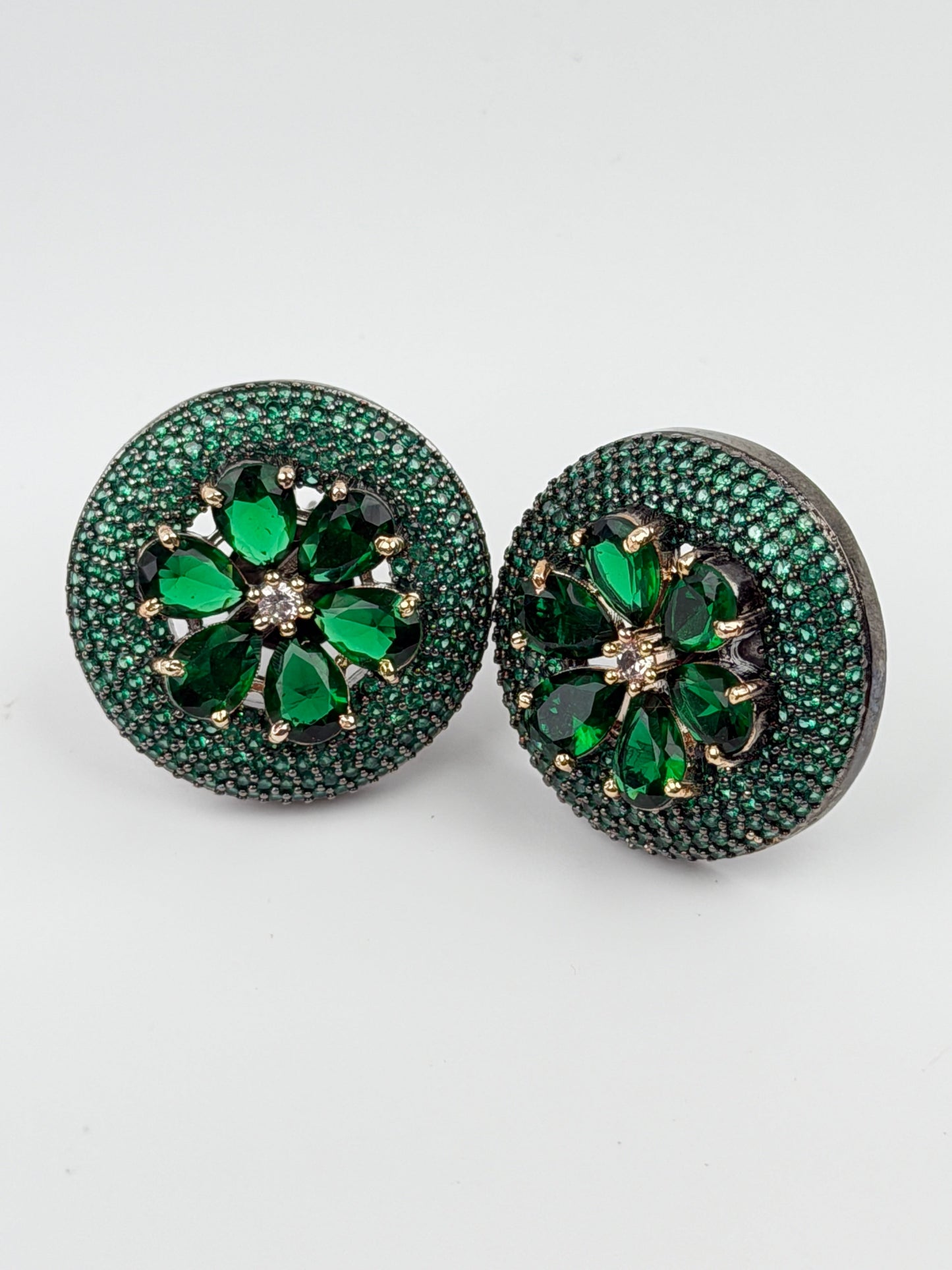 Emerald Halo Statement Studs