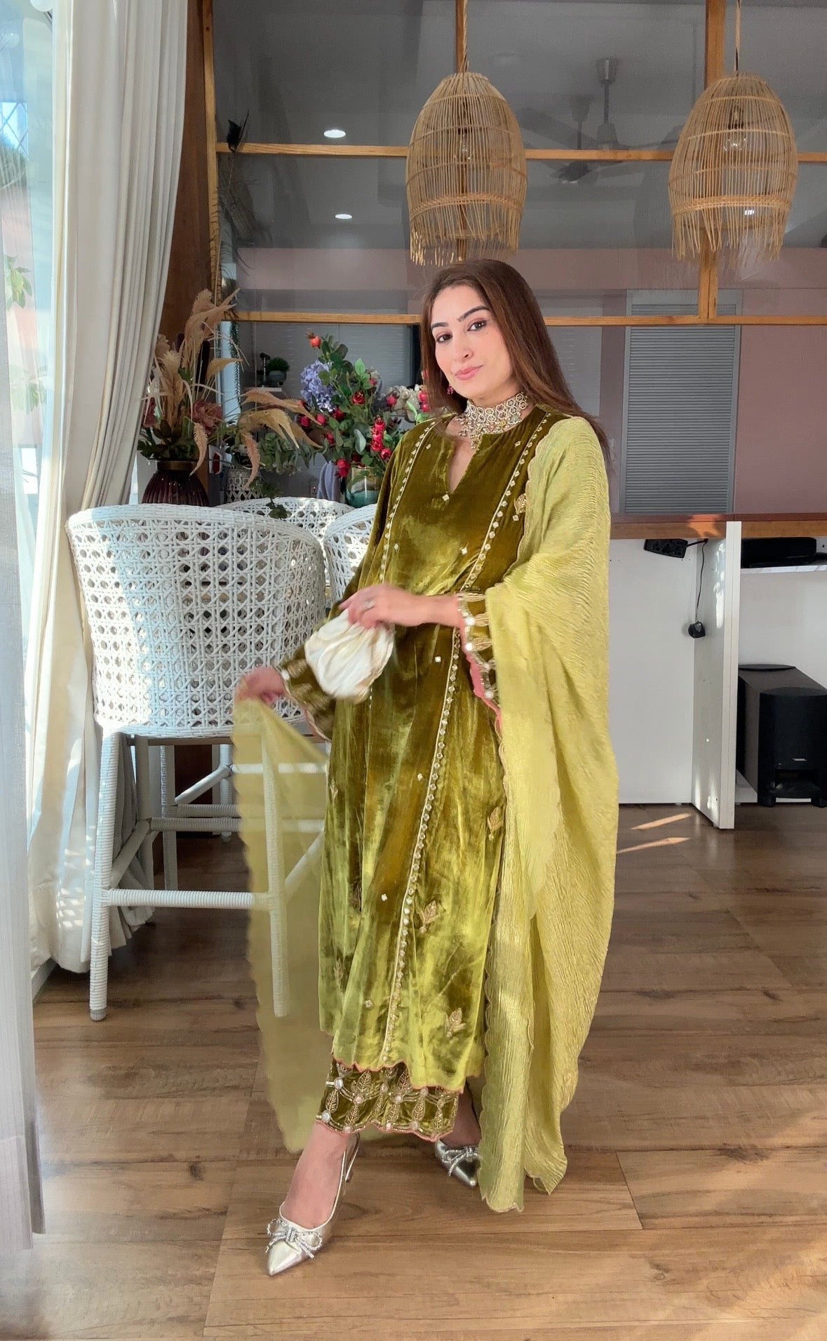 OLIVE SILK VELVET SET