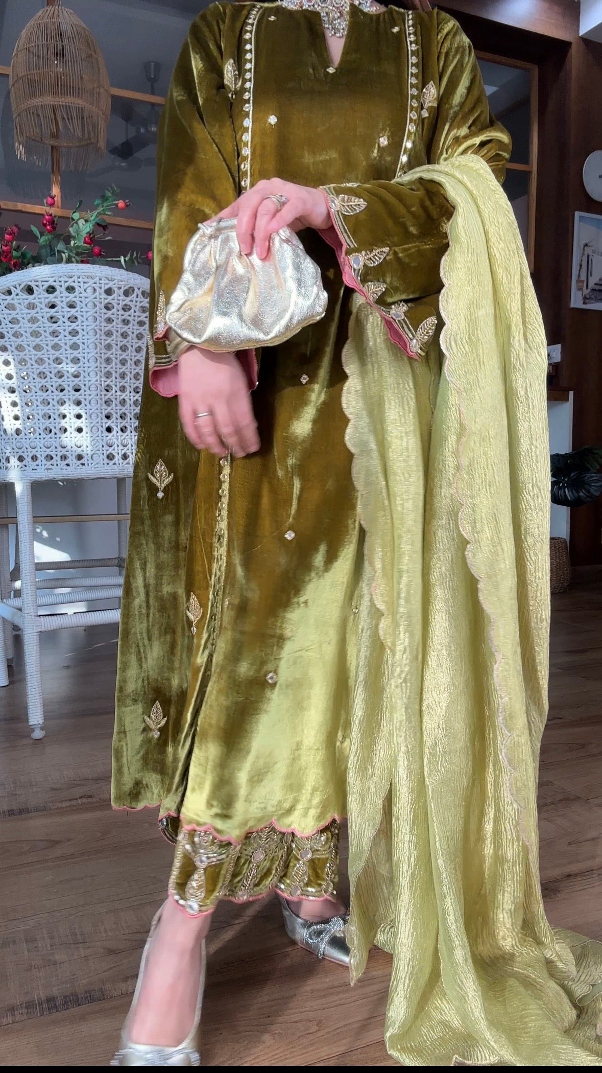 OLIVE SILK VELVET SET