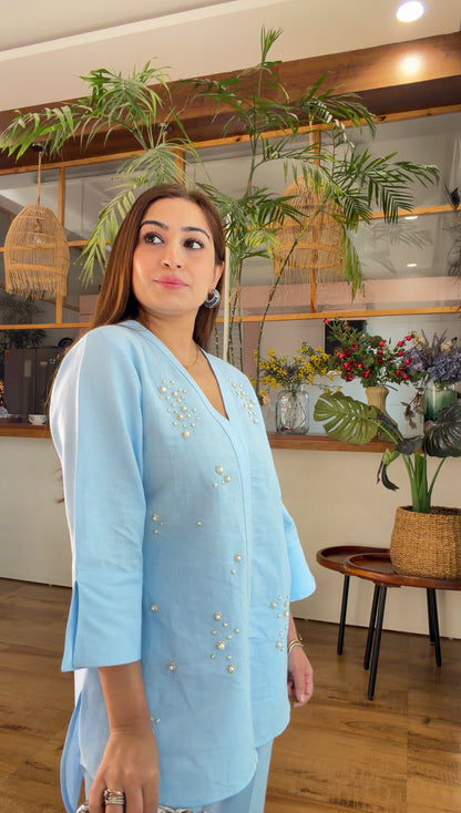 Powder Blue Dewdrop Linen Set