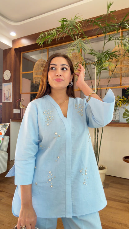 Powder Blue Dewdrop Linen Set