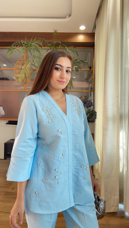 Powder Blue Dewdrop Linen Set