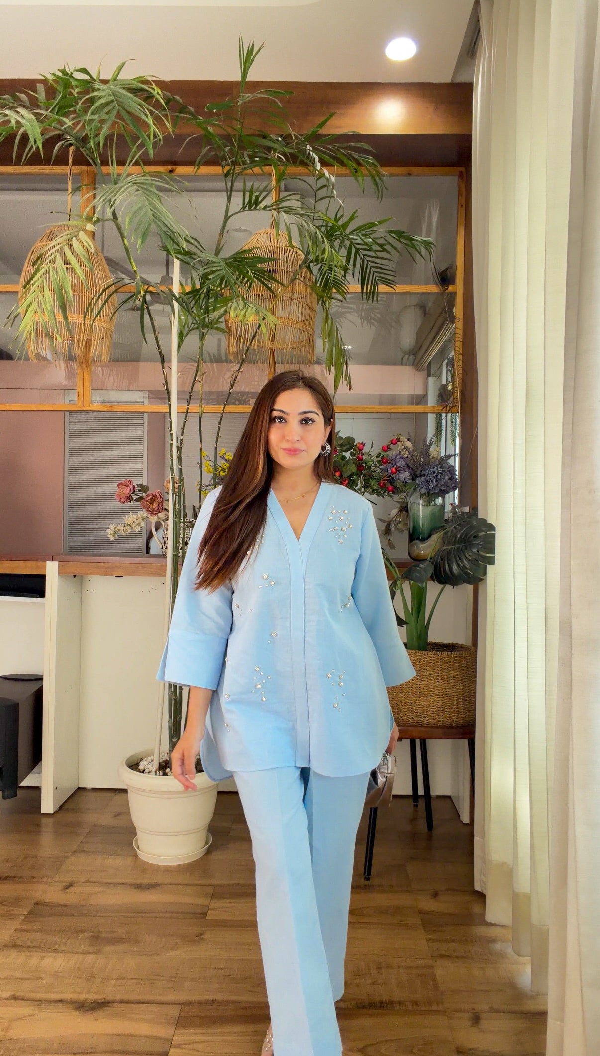 Powder Blue Dewdrop Linen Set