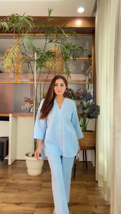 Powder Blue Dewdrop Linen Set