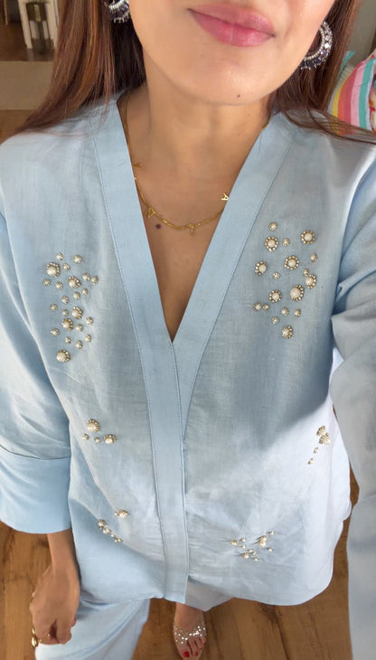 Powder Blue Dewdrop Linen Set