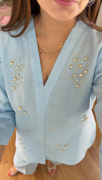 Powder Blue Dewdrop Linen Set