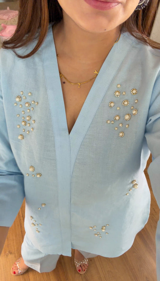 Powder Blue Dewdrop Linen Set