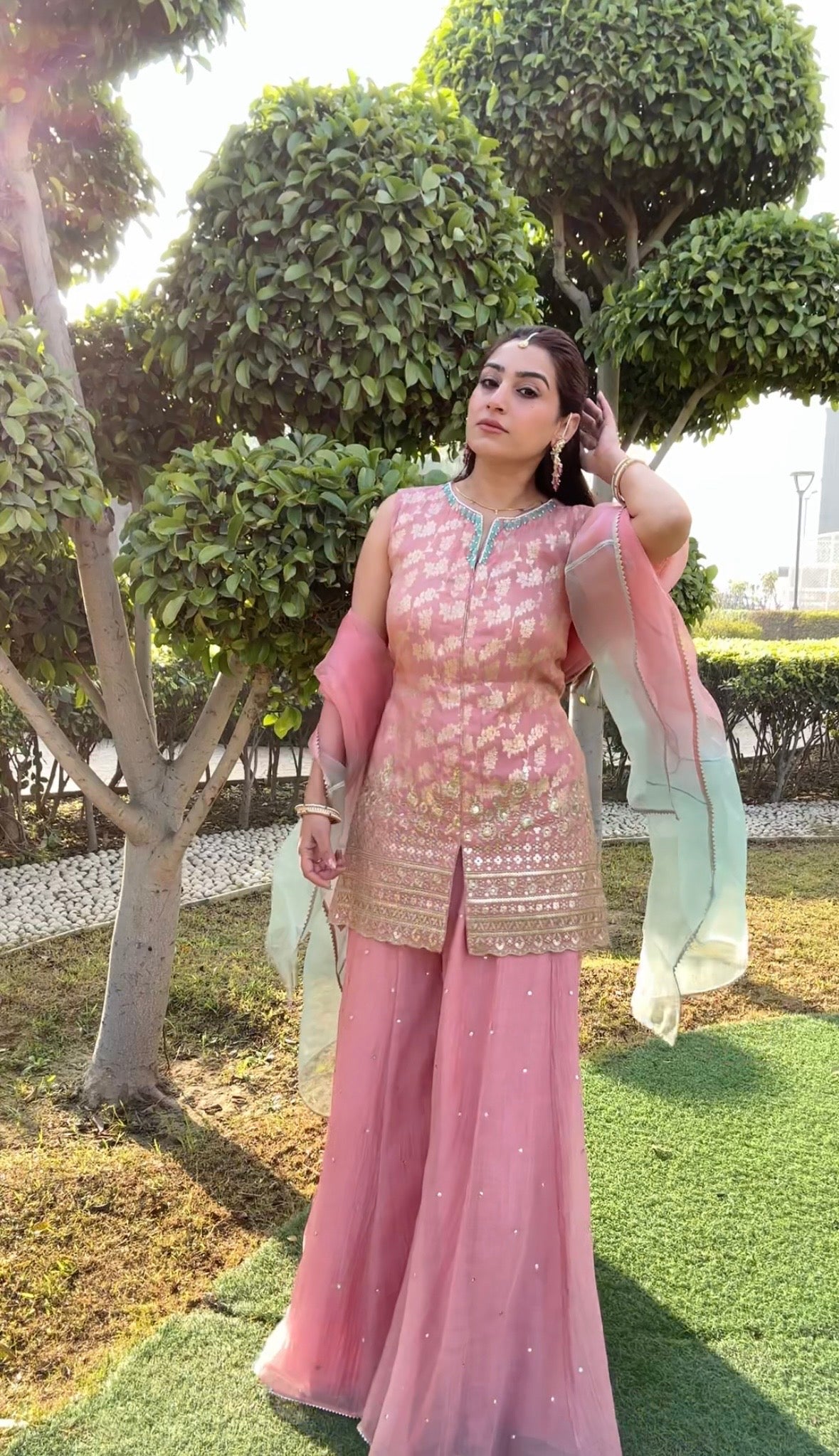 Blush Pink sharara set with ombre dupatta