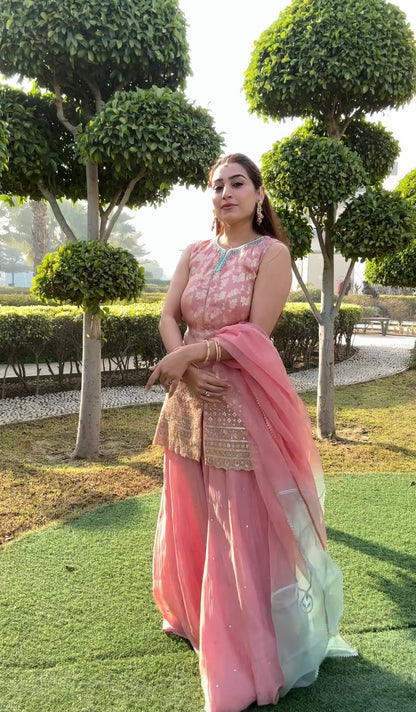 Blush Pink sharara set with ombre dupatta