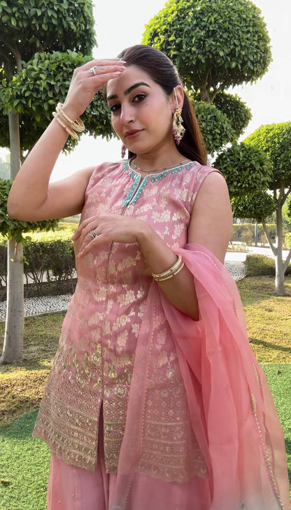 Blush Pink sharara set with ombre dupatta