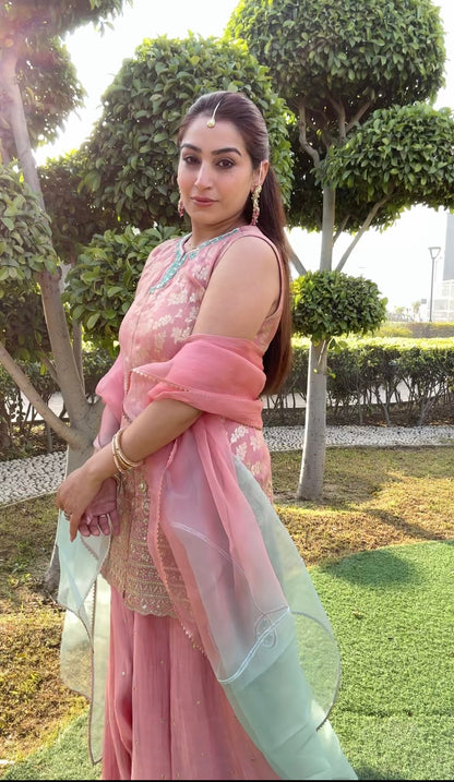 Blush Pink sharara set with ombre dupatta