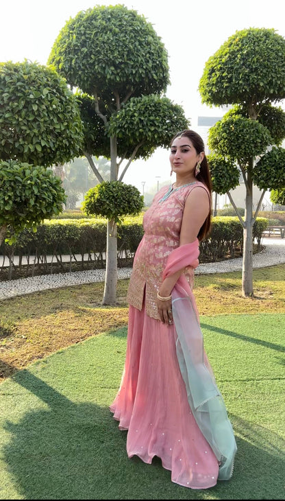 Blush Pink sharara set with ombre dupatta
