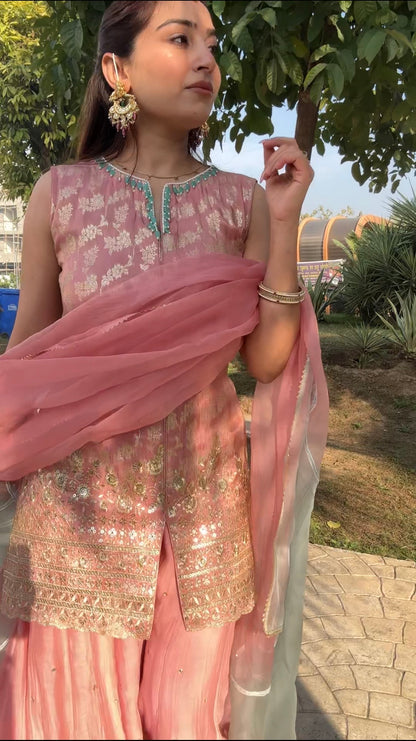 Blush Pink sharara set with ombre dupatta