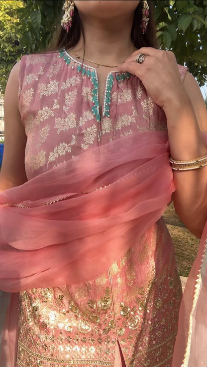 Blush Pink sharara set with ombre dupatta