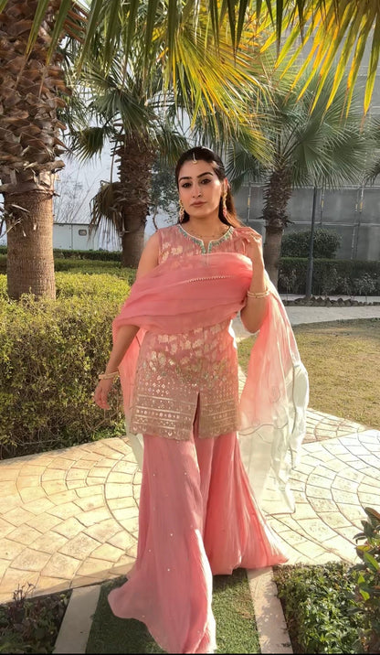 Blush Pink sharara set with ombre dupatta