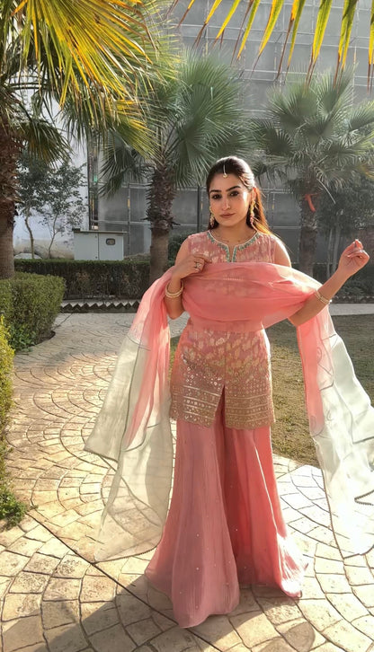 Blush Pink sharara set with ombre dupatta