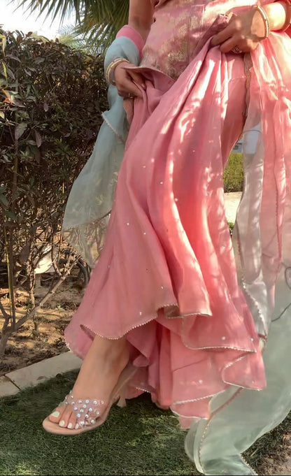 Blush Pink sharara set with ombre dupatta