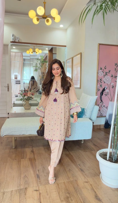 BEIGE MIRROR EMBROIDERED SET