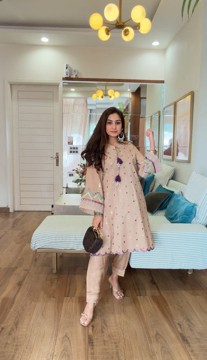 BEIGE MIRROR EMBROIDERED SET
