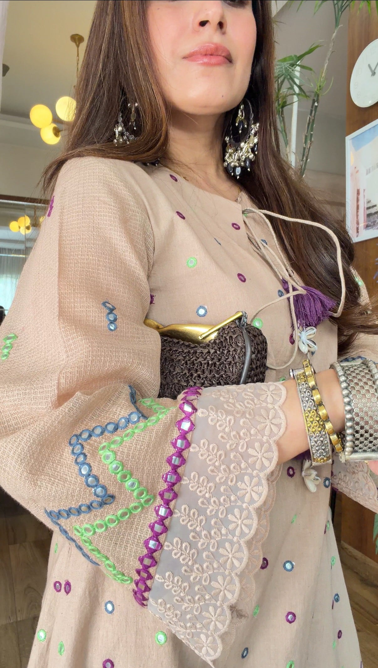 BEIGE MIRROR EMBROIDERED SET