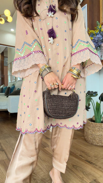 BEIGE MIRROR EMBROIDERED SET