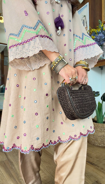 BEIGE MIRROR EMBROIDERED SET