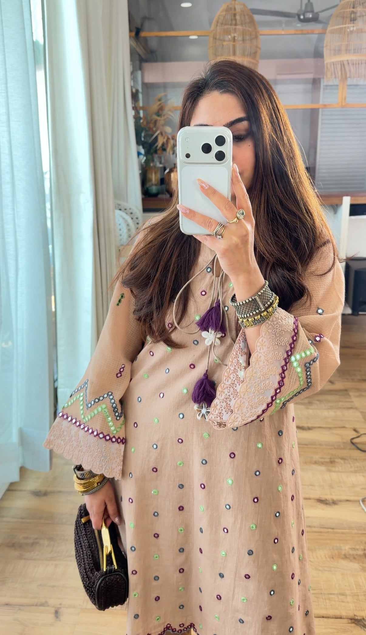 BEIGE MIRROR EMBROIDERED SET