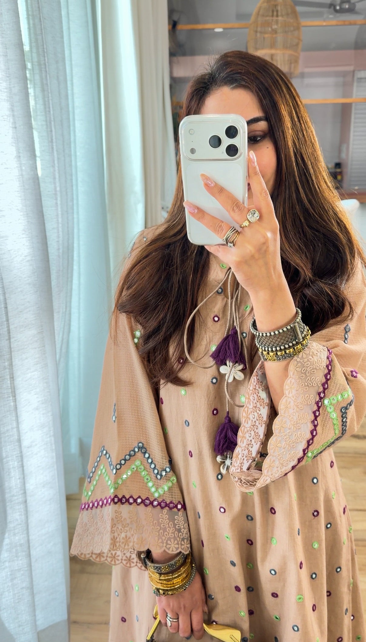 BEIGE MIRROR EMBROIDERED SET