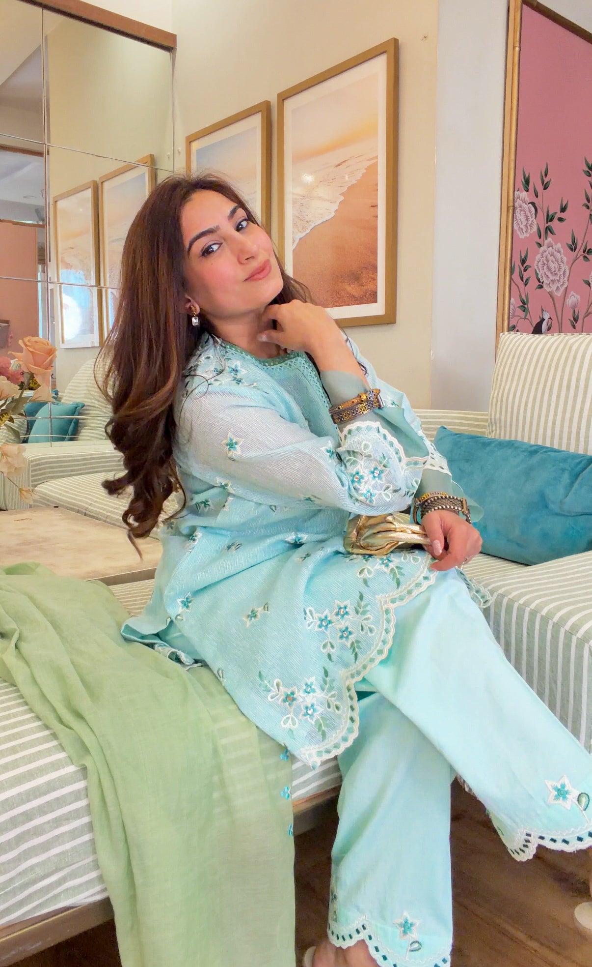 Powder Blue Embroidered Kurta Set