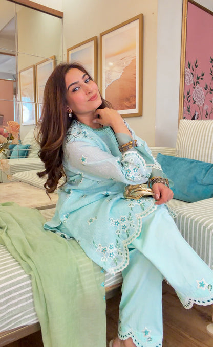 Powder Blue Embroidered Kurta Set