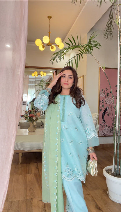 Powder Blue Embroidered Kurta Set