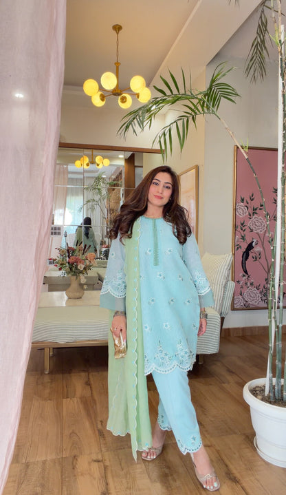 Powder Blue Embroidered Kurta Set