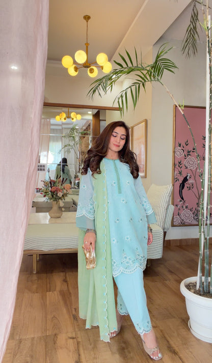 Powder Blue Embroidered Kurta Set