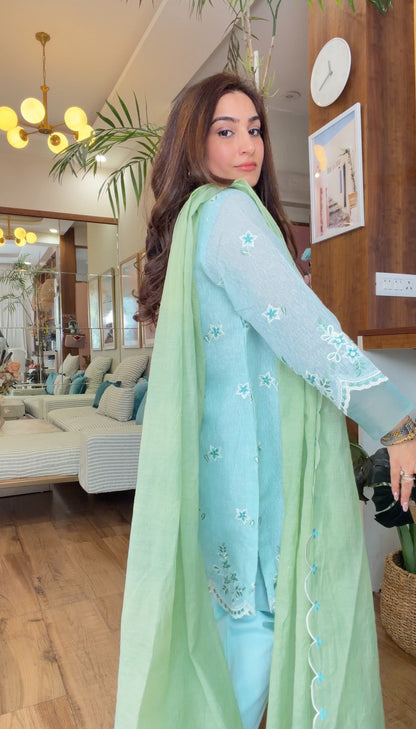 Powder Blue Embroidered Kurta Set