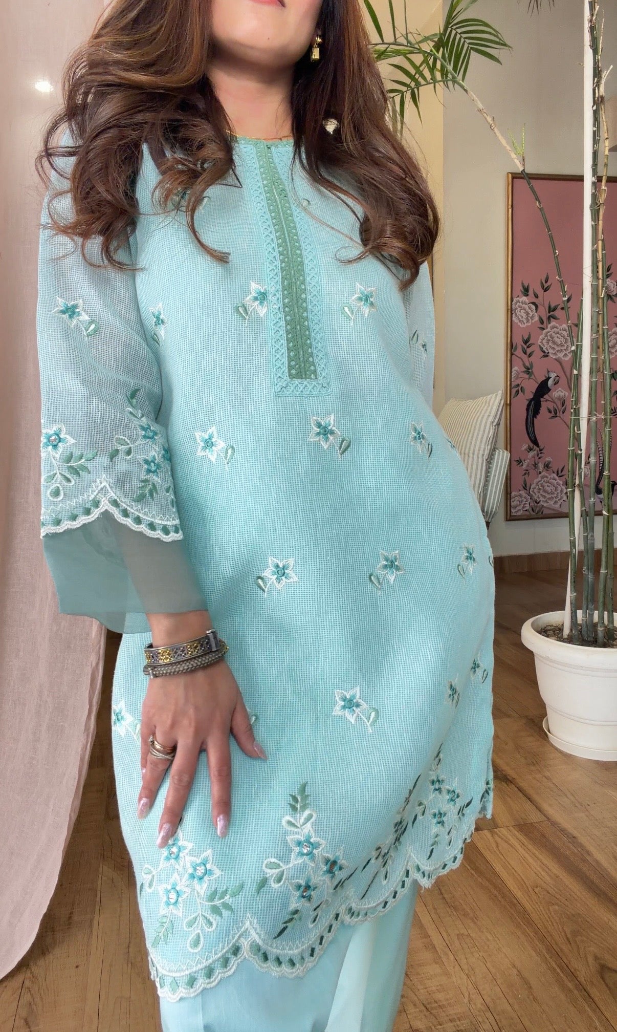 Powder Blue Embroidered Kurta Set