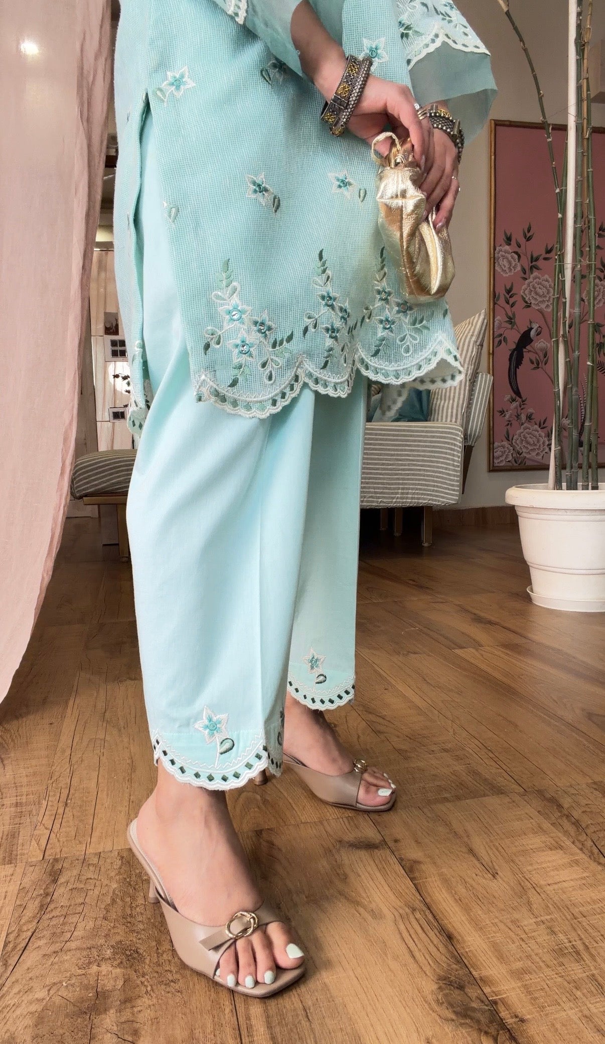 Powder Blue Embroidered Kurta Set