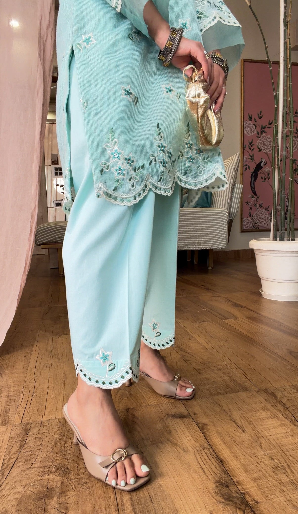 Powder Blue Embroidered Kurta Set