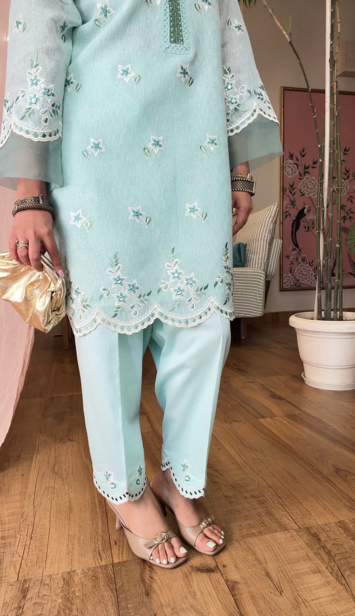 Powder Blue Embroidered Kurta Set