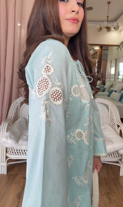 POWDER BLUE CUTWORK SET