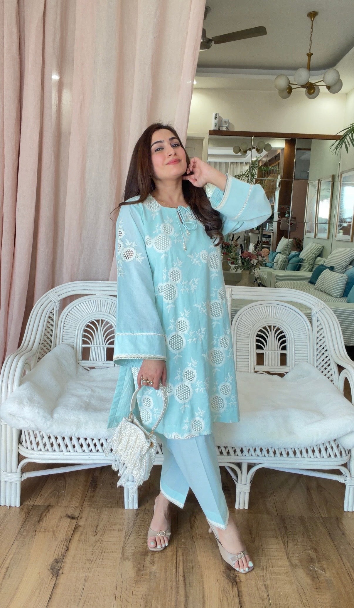 POWDER BLUE CUTWORK SET