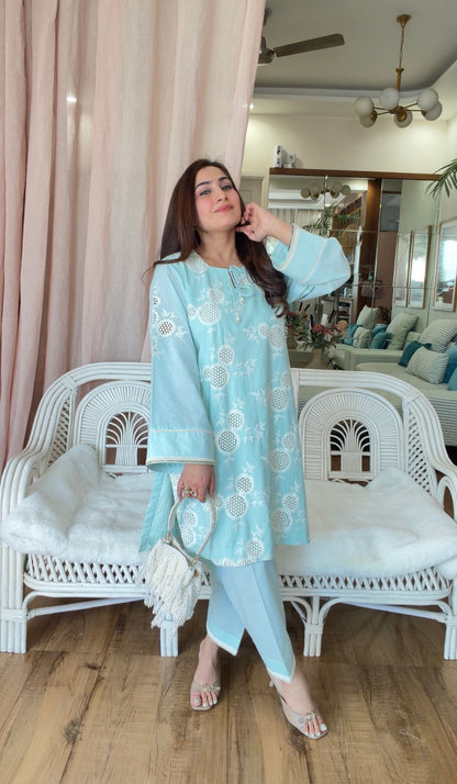 POWDER BLUE CUTWORK SET