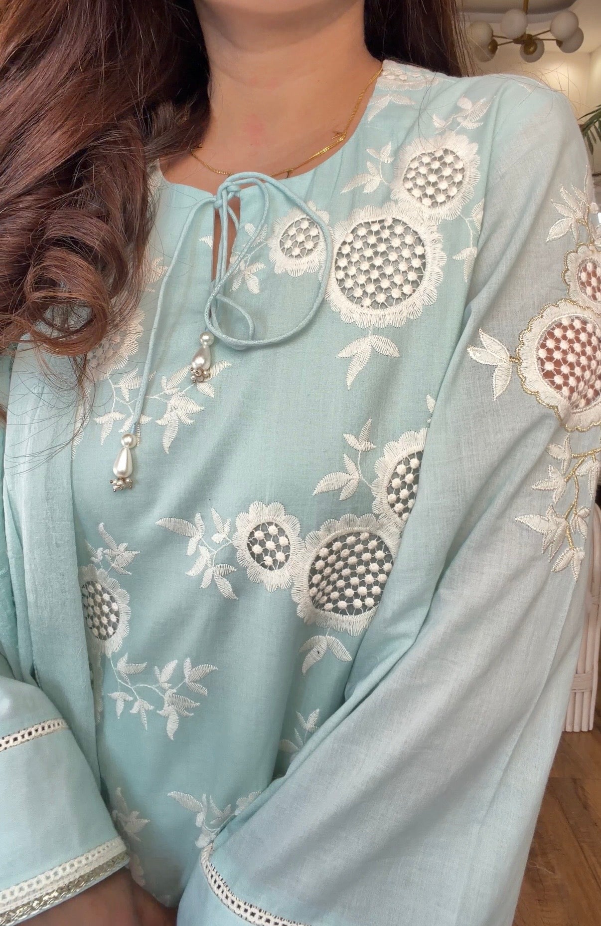 POWDER BLUE CUTWORK SET