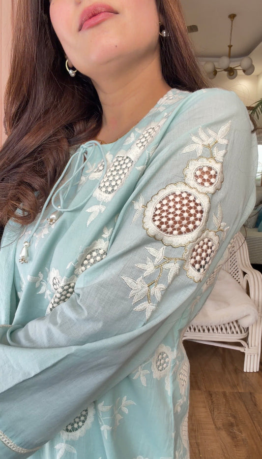 POWDER BLUE CUTWORK SET