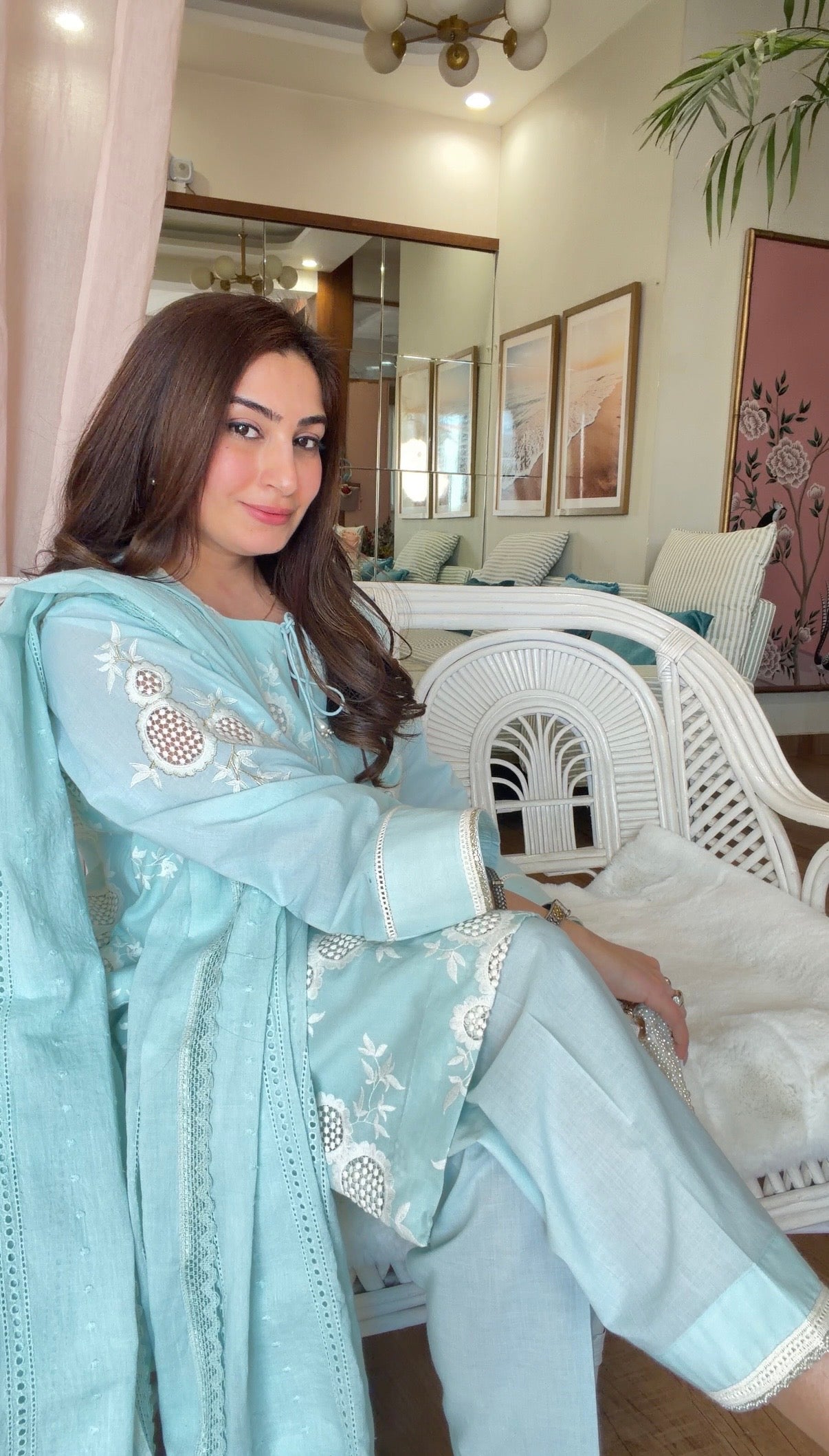 POWDER BLUE CUTWORK SET