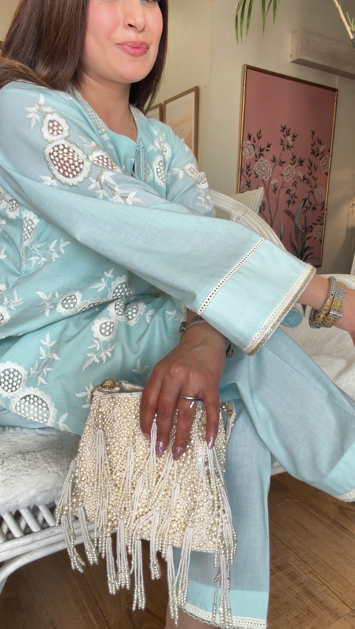 POWDER BLUE CUTWORK SET